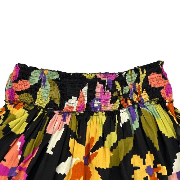 Chaudry Womens Black Multi Colored Lightweight Floral Tiered Midi Skirt Size M - Picture 5 of 10